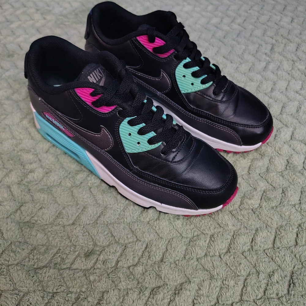 Nike Women's Black Sneakers with Mint and Pink Accents